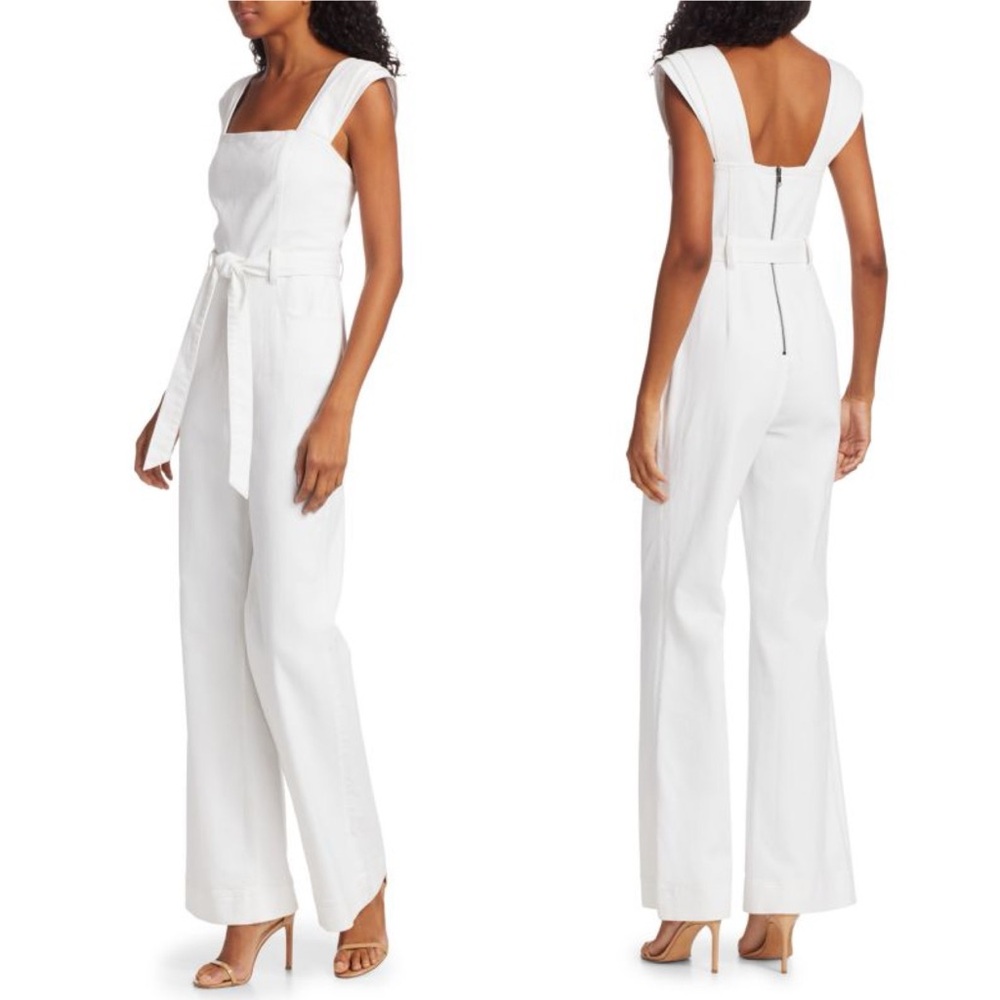Alice + Olivia White Denim Jumpsuit Size 8 White Stretch Denim Jumpsuit Size 29 - Picture 4 of 15